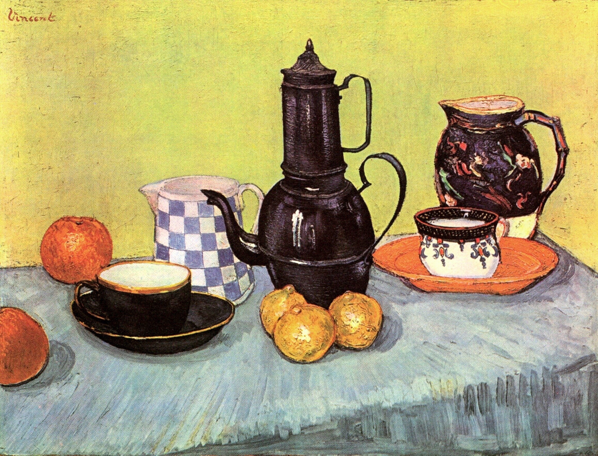  Ван Гог Натюрморт синий обливной кофейник, глиняная утварь и фрукты